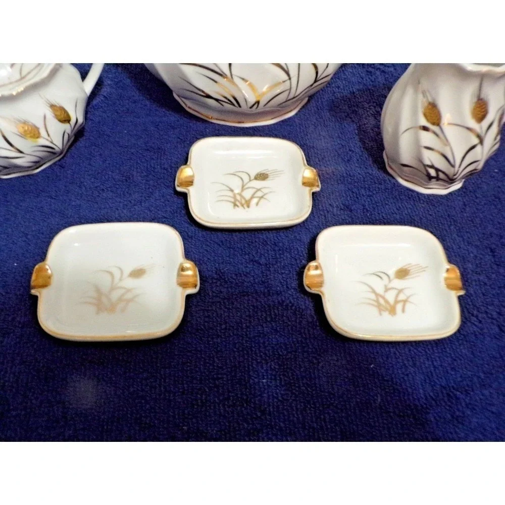 Lefton China Hand Painted & 24K Gold Teapot Salad Plt Cream & Sugar Ashtrays Set